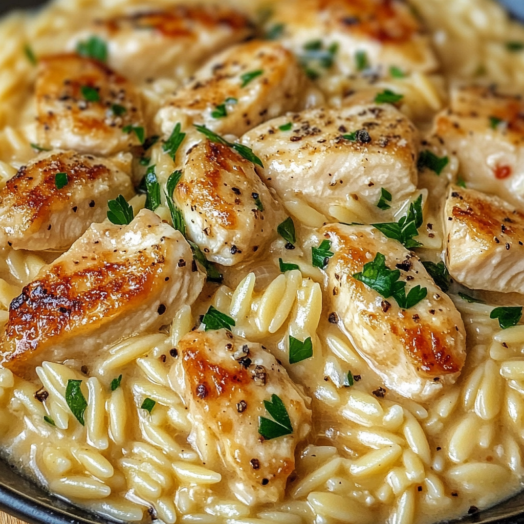 A dish of chicken and pasta with a Parmesan finish.