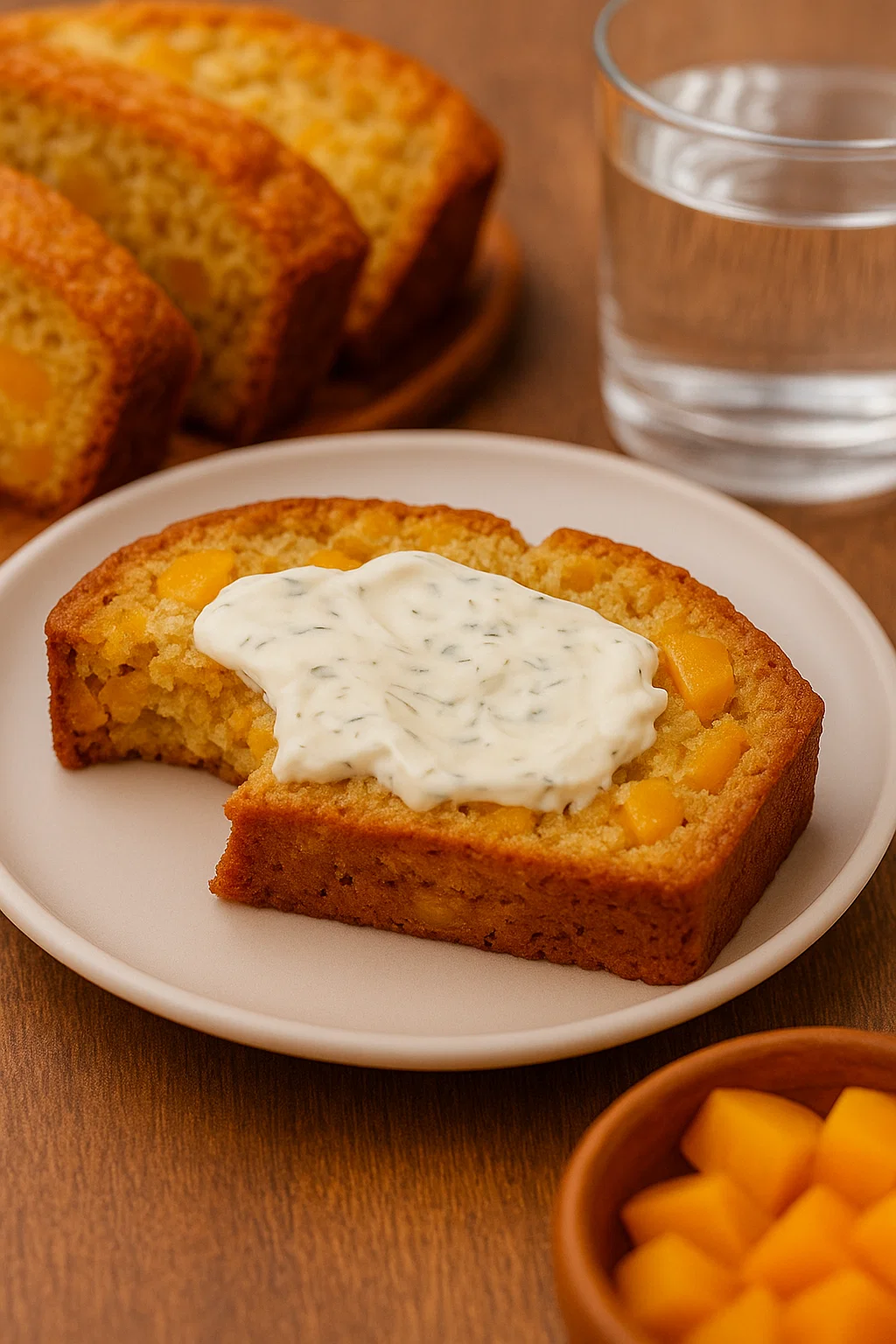 A slice of bread with butter and herbs on it.