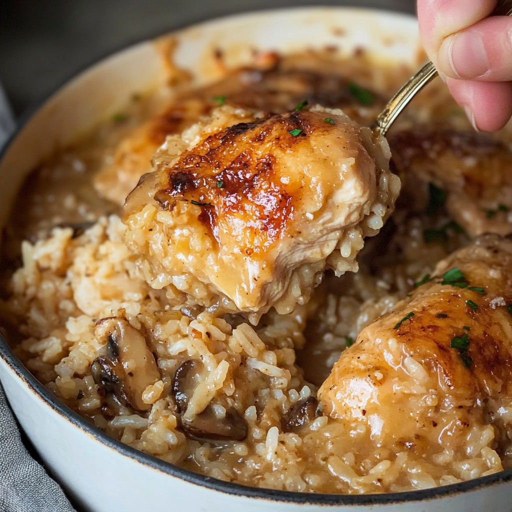 A person is serving a bowl of Stick of Butter Chicken and Rice.