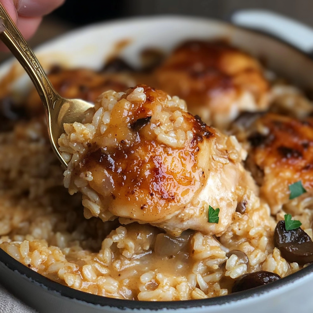 A person is eating a bowl of rice with chicken and vegetables.