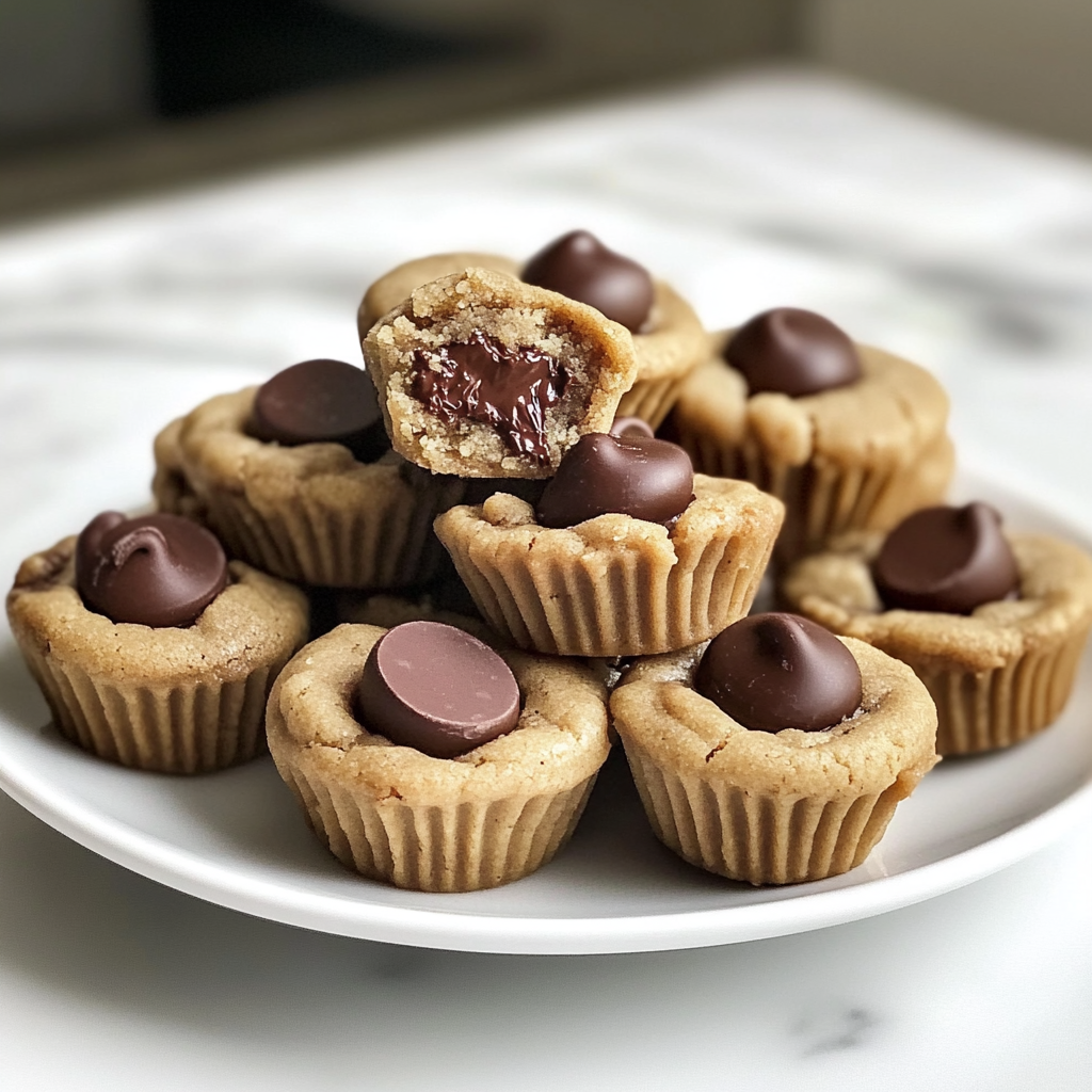 A plate of Reese's Peanut Butter Chocolate Chip Cookie Bites.