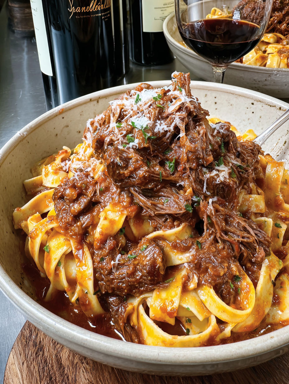 A bowl of pasta with meat sauce and cheese on top.