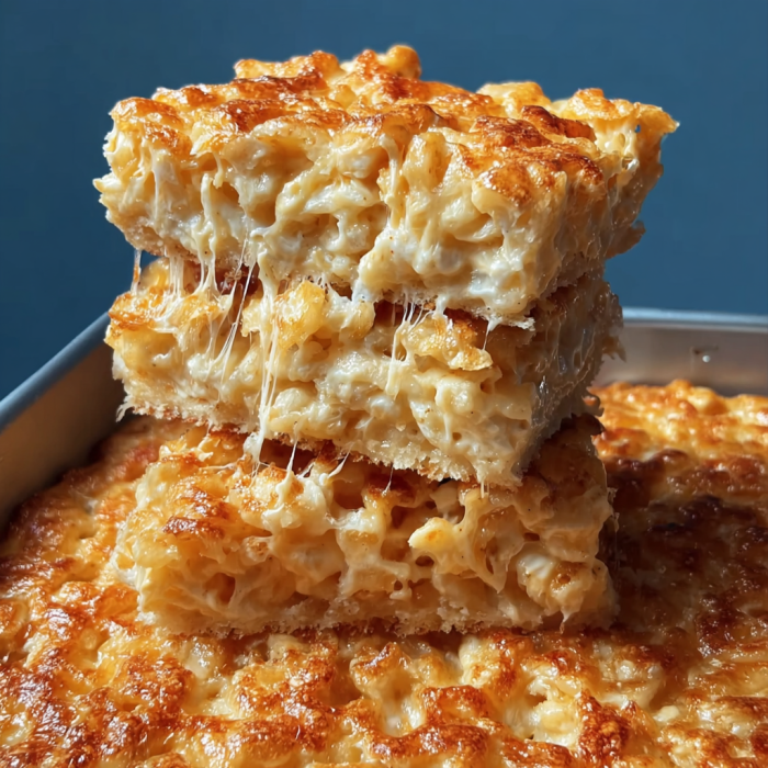 A close up of a casserole dish filled with macaroni and cheese.