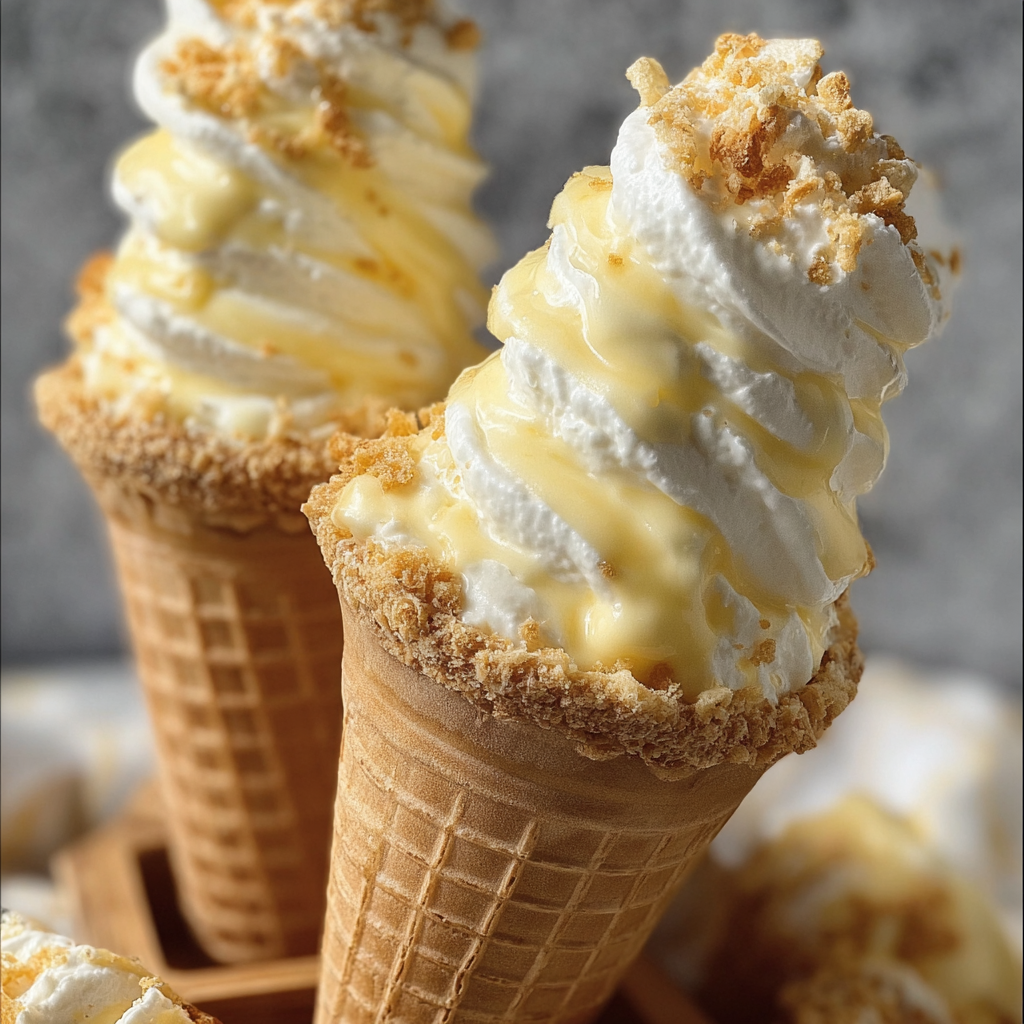 Two scoops of Banana Pudding Cheesecake Cones Recipe.
