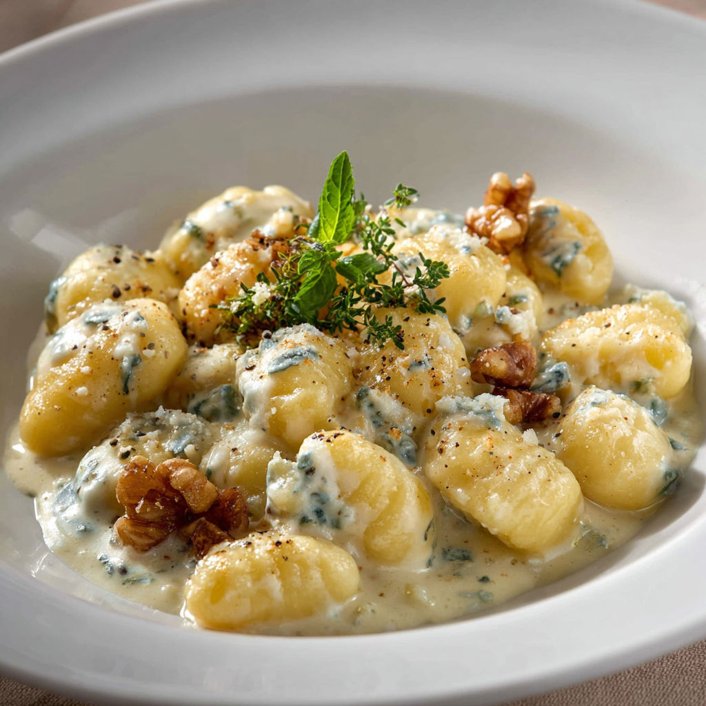 A white bowl filled with pasta and cheese, garnished with herbs.