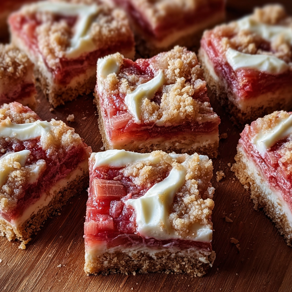 A delicious dessert made with rhubarb and cream cheese.