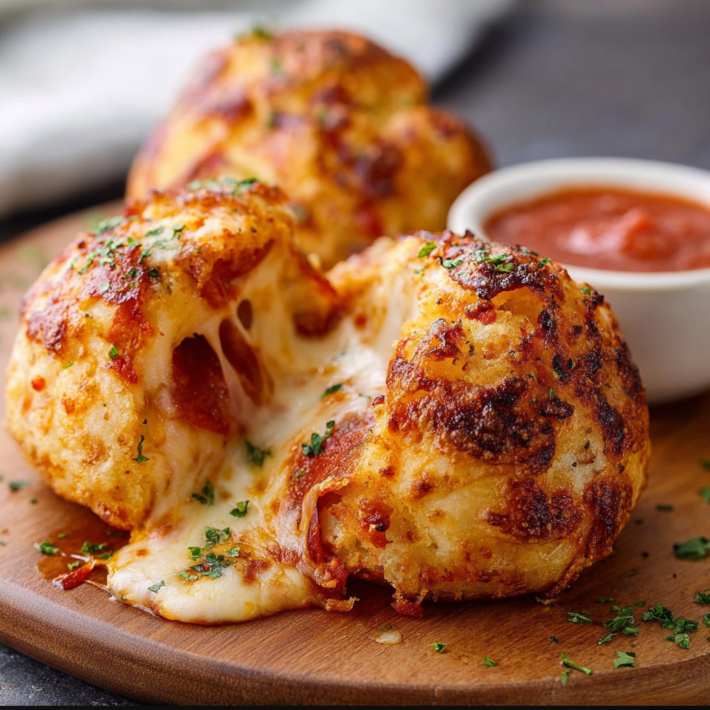 A delicious cheese and tomato stuffed bread is served with a side of marinara sauce.
