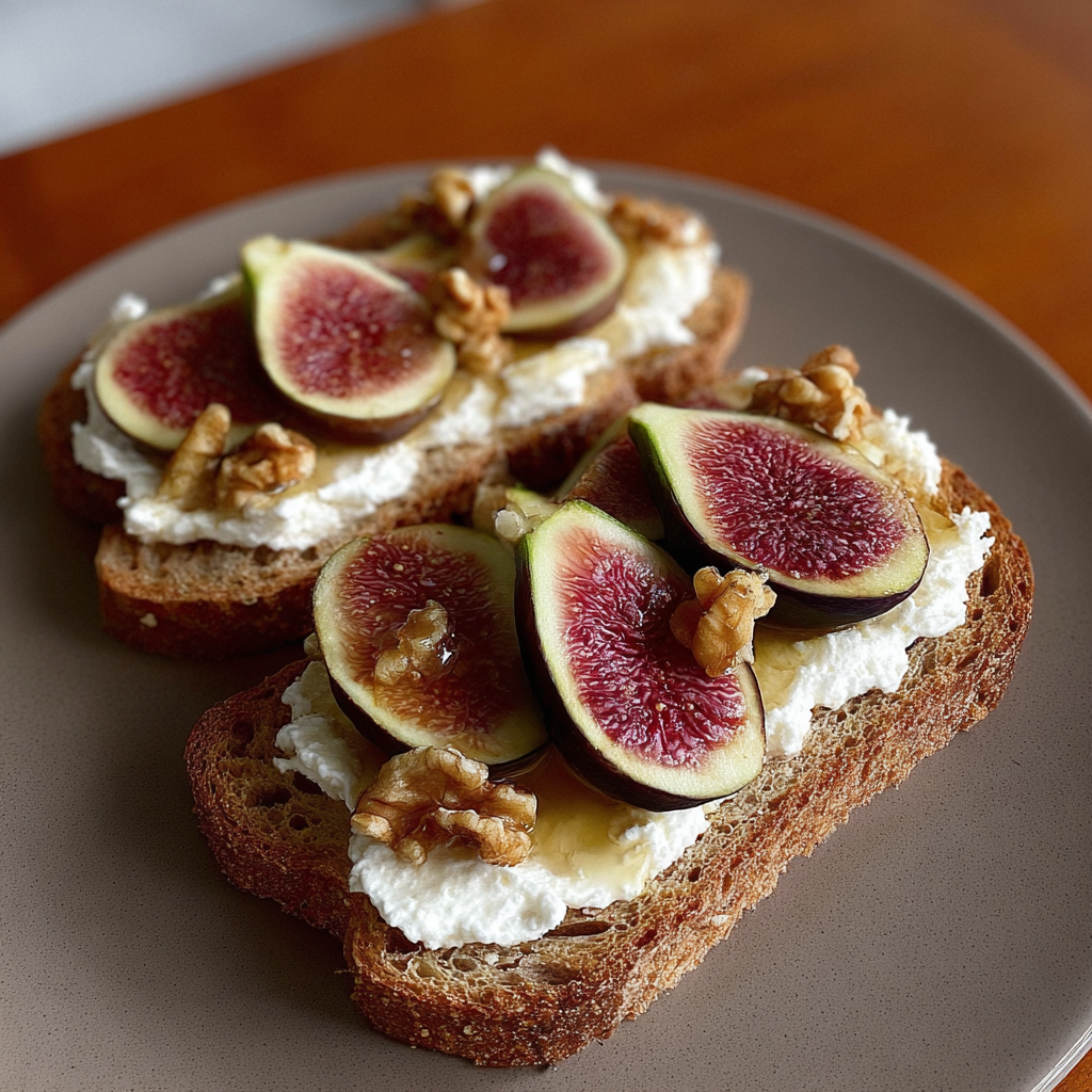 A slice of toast with figs and walnuts on top.