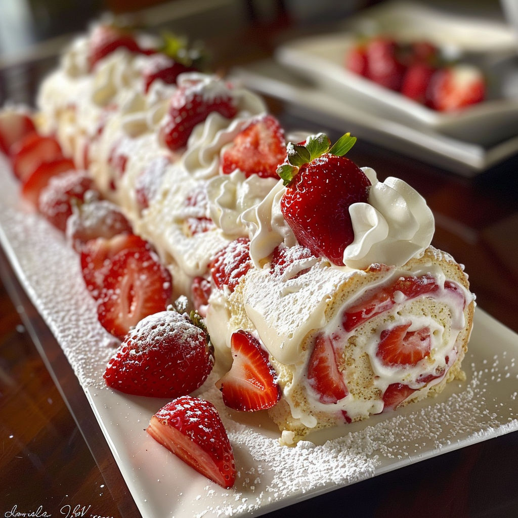A delicious dessert made with strawberries and whipped cream.