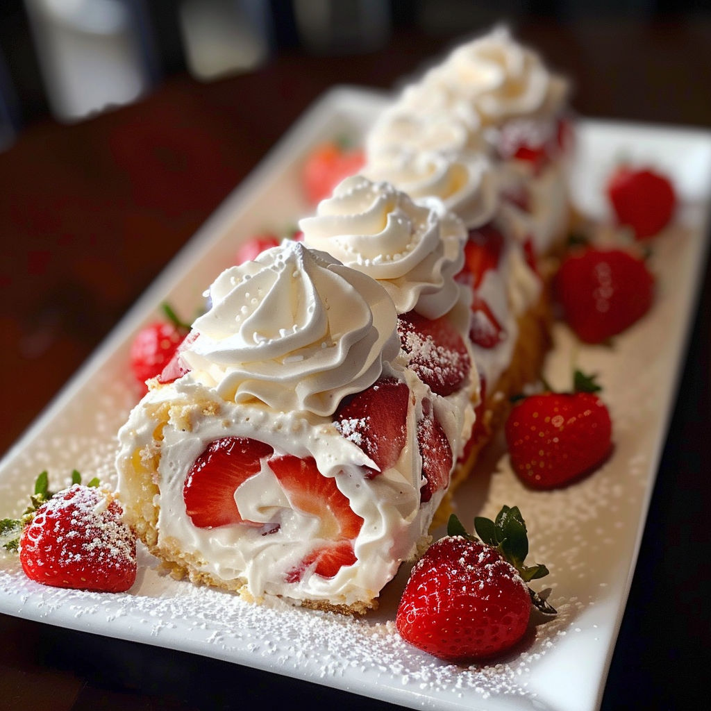 A delicious dessert made with strawberries and whipped cream, sitting on a plate.