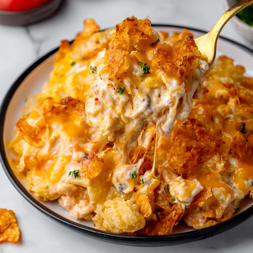 Nachos piled in a bowl, ready to dig in with a spoon.