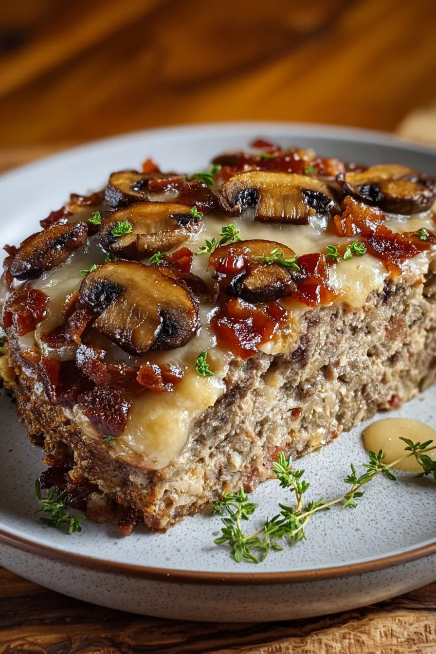 Bacon Mushroom Swiss Cheese Meatloaf
