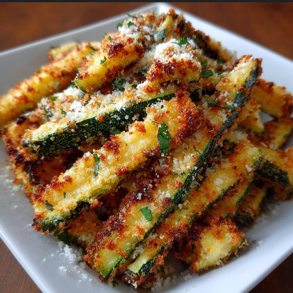 A plate of fried zucchini with cheese and spices.