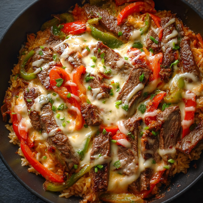 You get a close look at juicy beef and sautéed veggies in a black bowl, sizzling hot and colorful.
