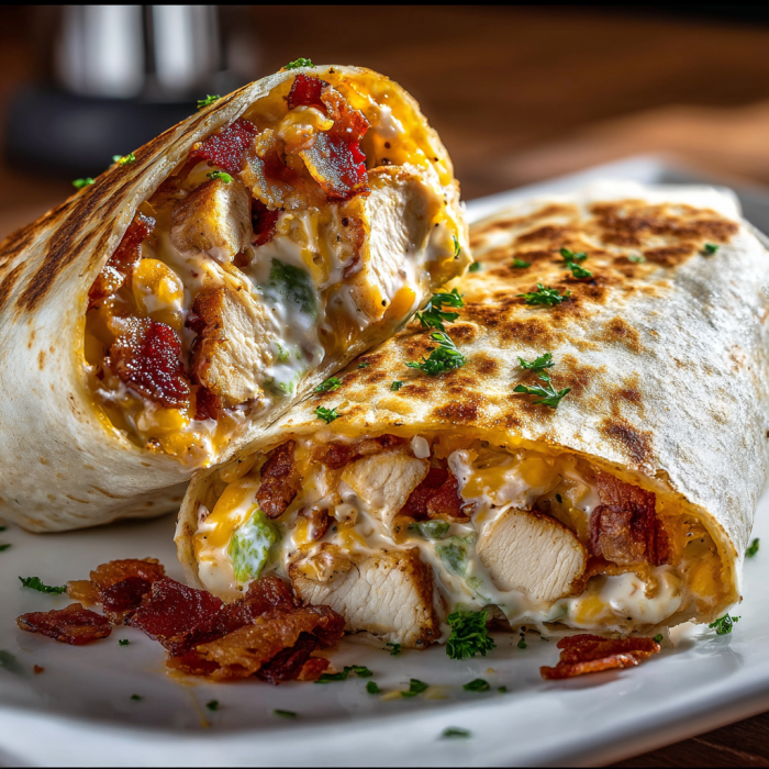 A delicious chicken burrito is served on a white plate.