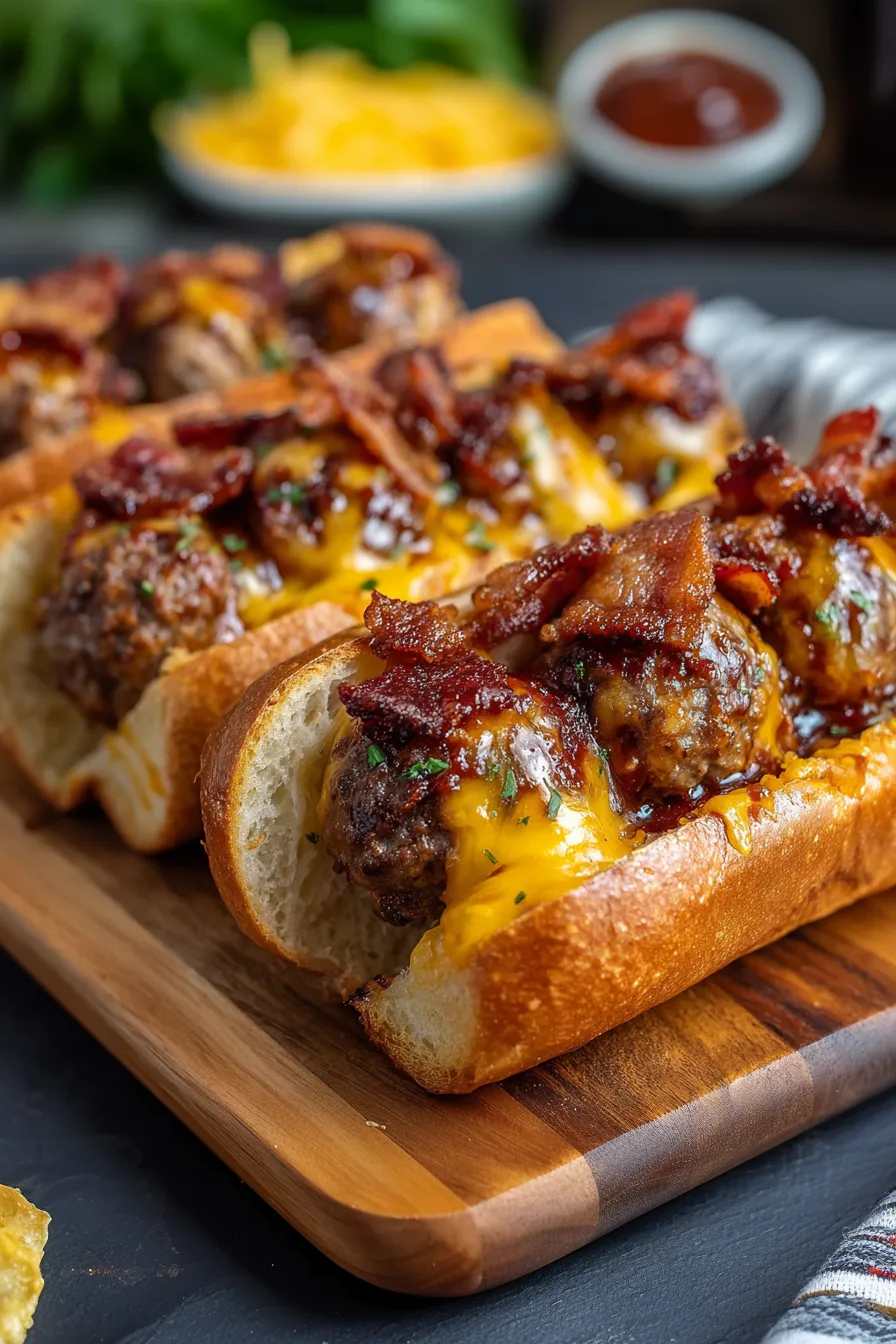 Bourbon BBQ Bacon Cheeseburger Meatball Subs Finished in 30 Minutes