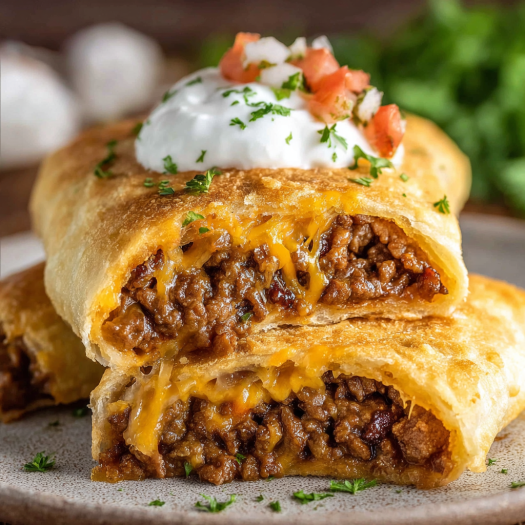 A delicious Beef Meximelt Cheesy Taco is served on a plate.