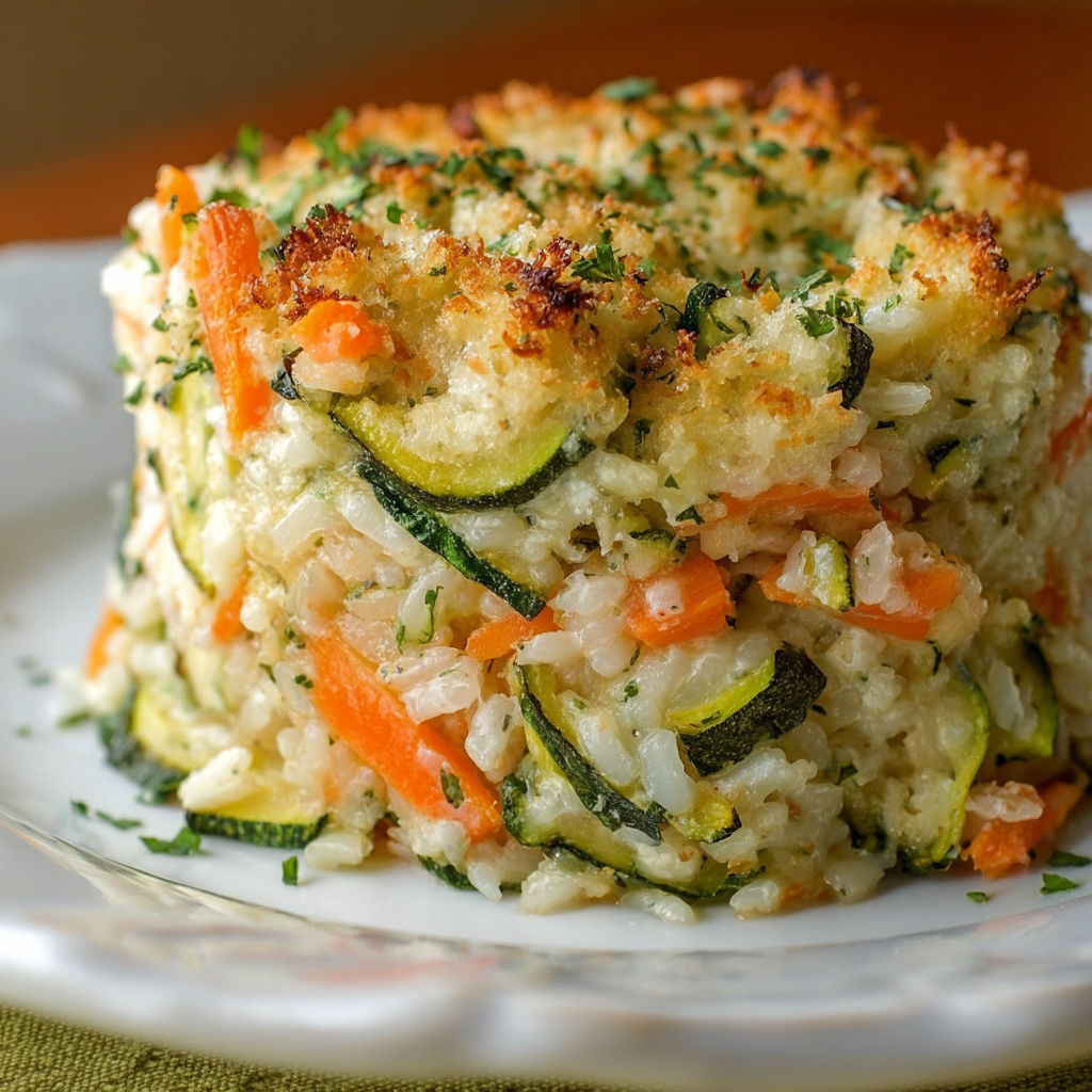A white plate with a rice and vegetable dish on it.
