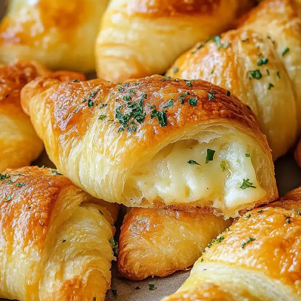 A plate of cheesy garlic crescent rolls.