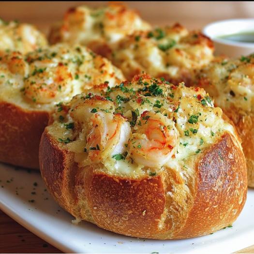 A plate of breaded shrimp buns with a side of dipping sauce.