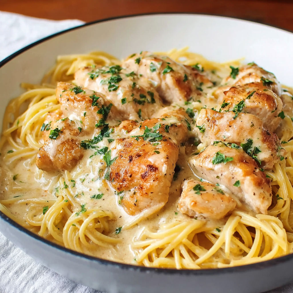 A delicious Chicken Lazone dish, featuring chicken and pasta, is served in a bowl.