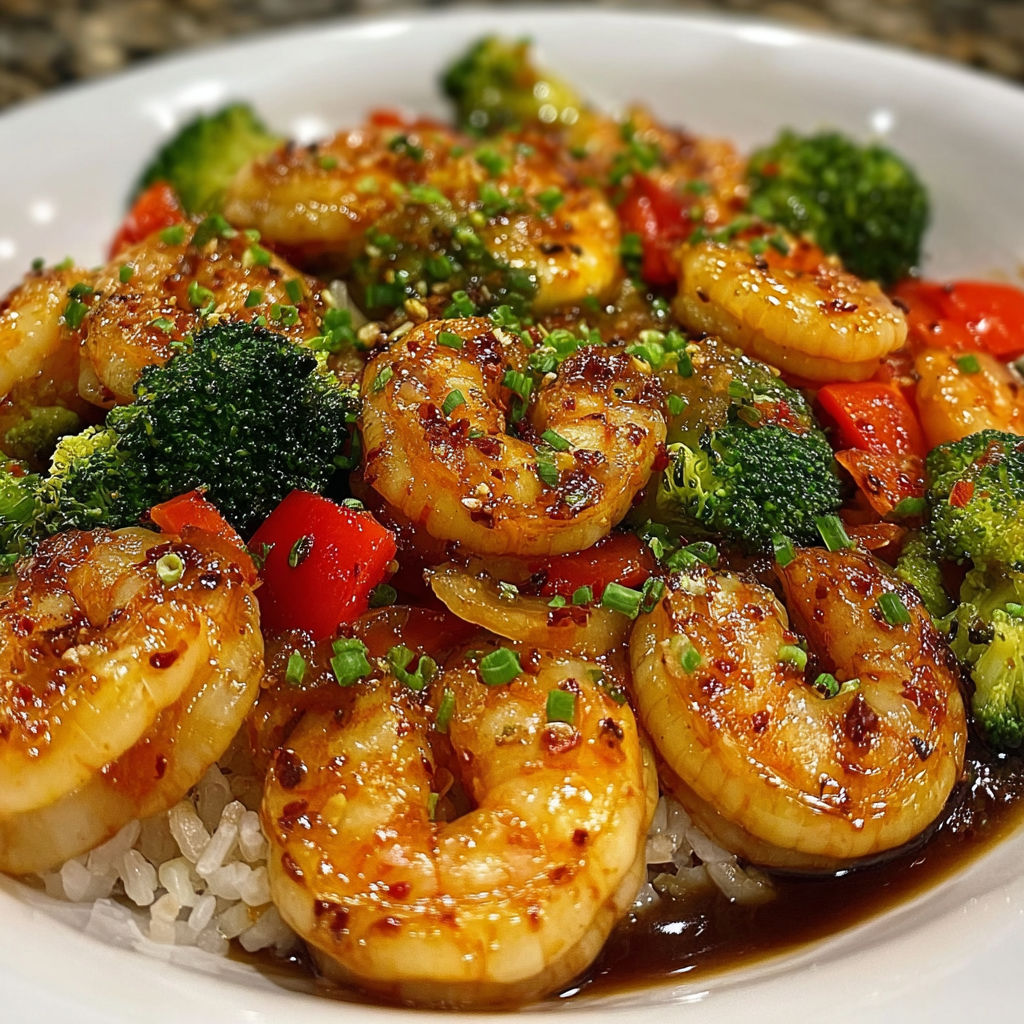 A white bowl filled with shrimp and broccoli in a brown sauce.