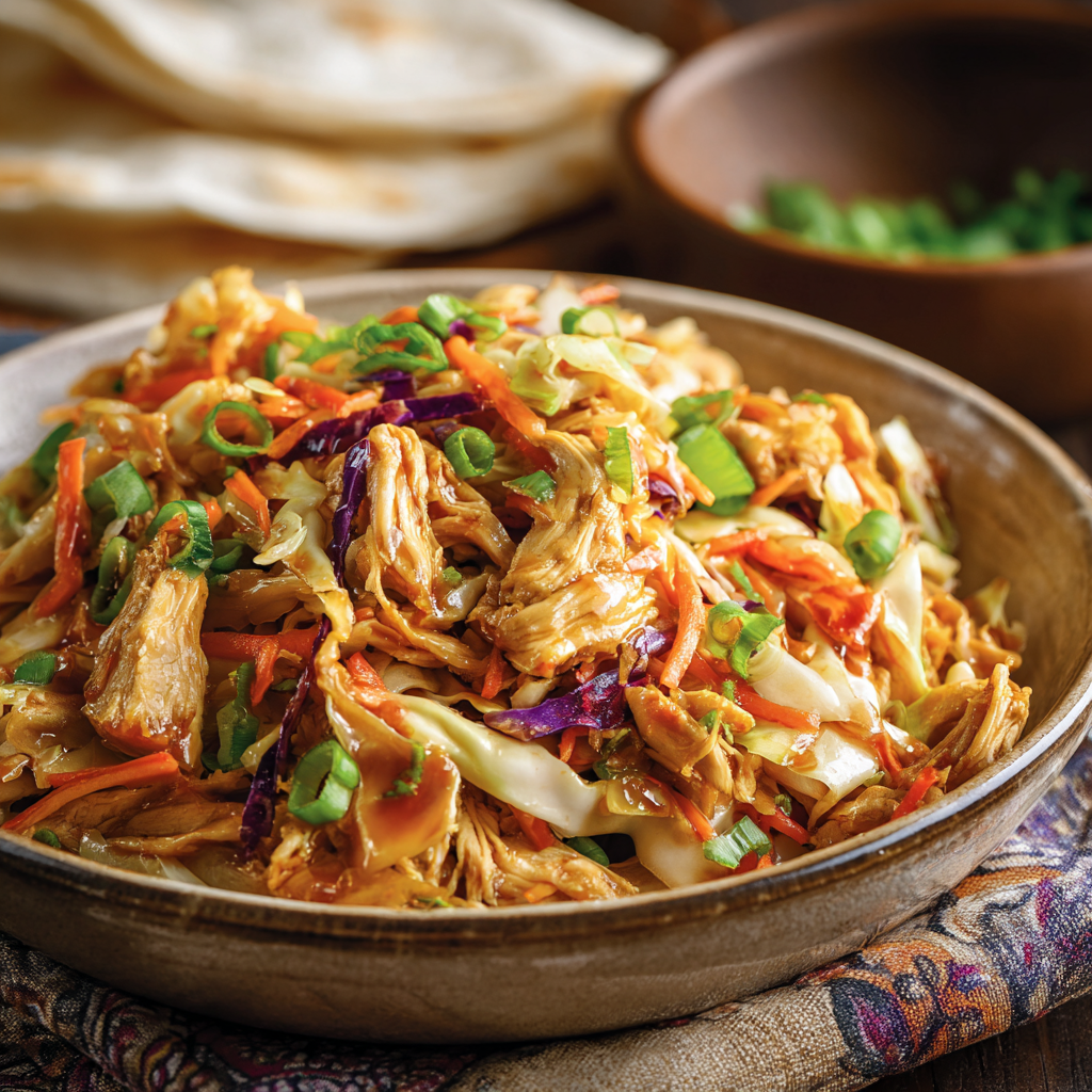 A bowl of chicken stir fry with vegetables and sauce.