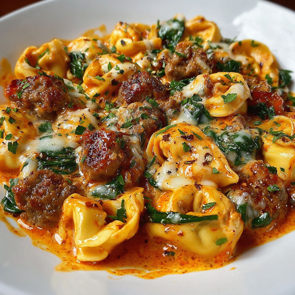 A plate of pasta with meatballs and cheese, served with a side of greens.