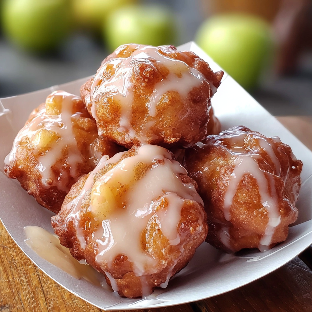 A delicious treat made from apples and cinnamon, these fritter bites are glazed with a sweet and sticky cinnamon glaze.