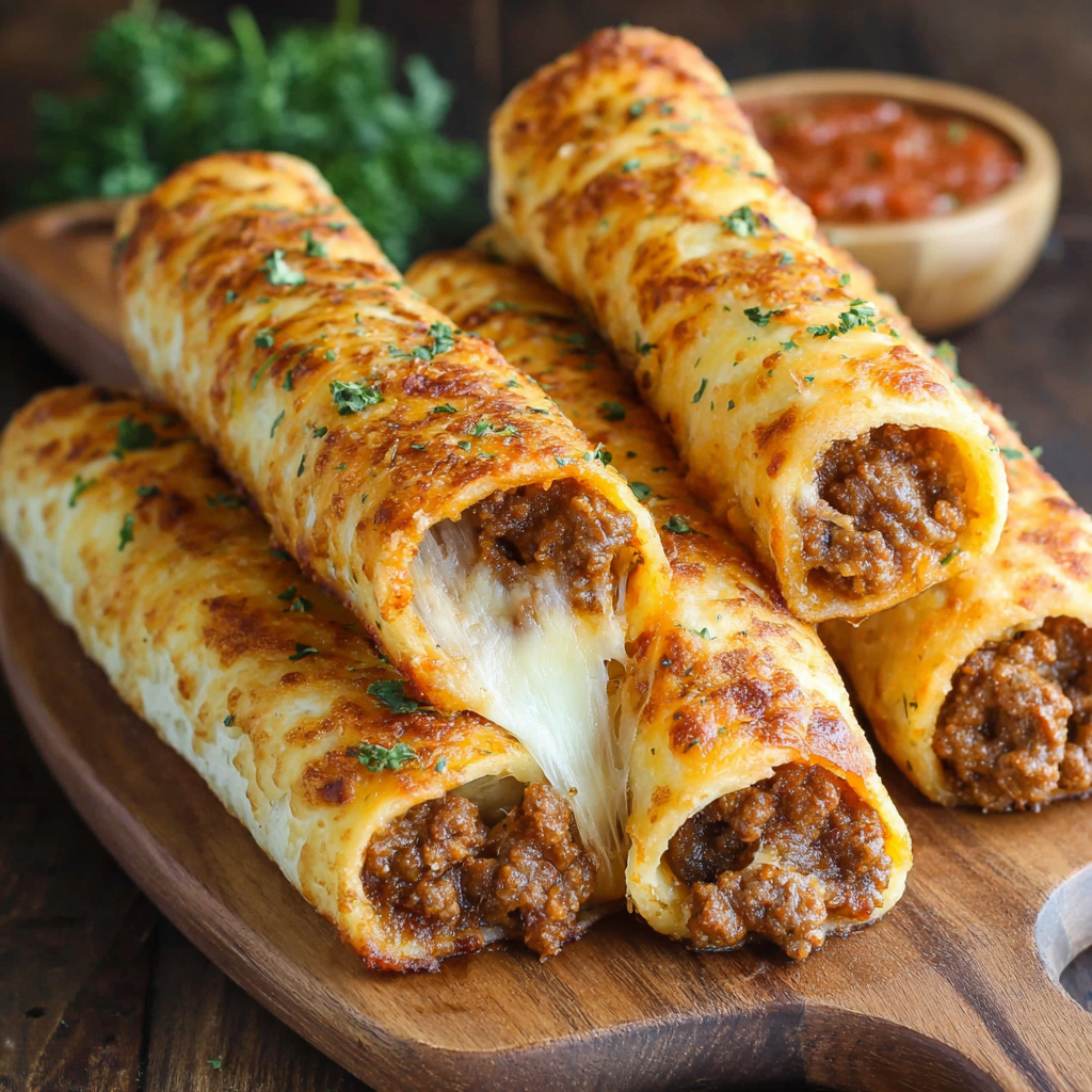 A delicious appetizer made from cheesy taco bread sticks.