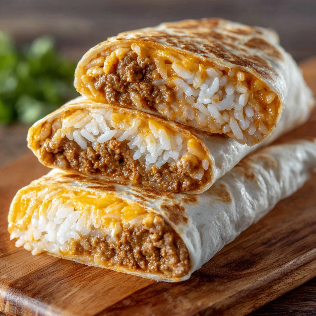 A delicious Quesarito Cheesy is served on a wooden cutting board.