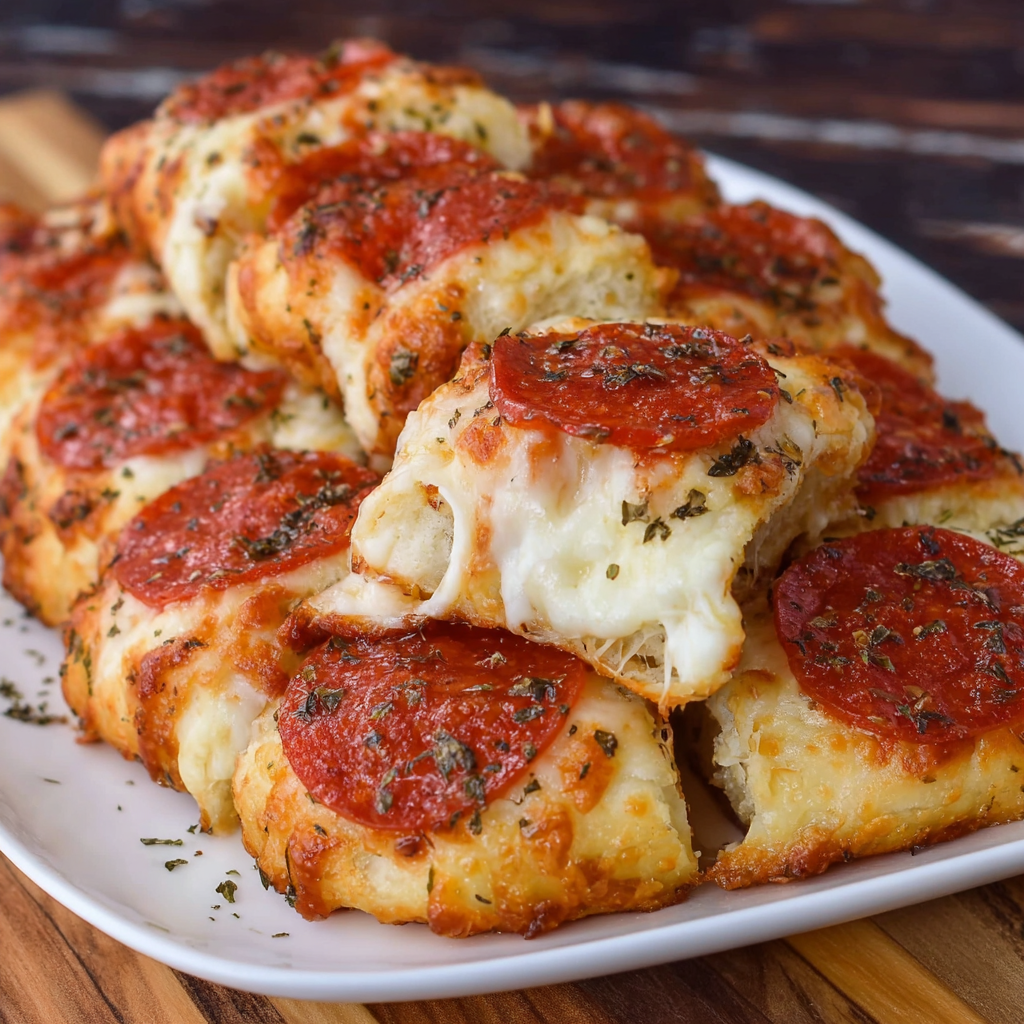 A plate of stuffed crust pizza snacks, with a variety of toppings and flavors.
