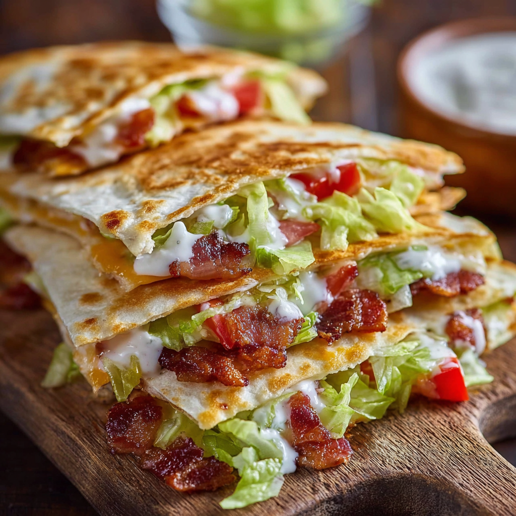 A delicious bacon and lettuce sandwich is served on a wooden cutting board.