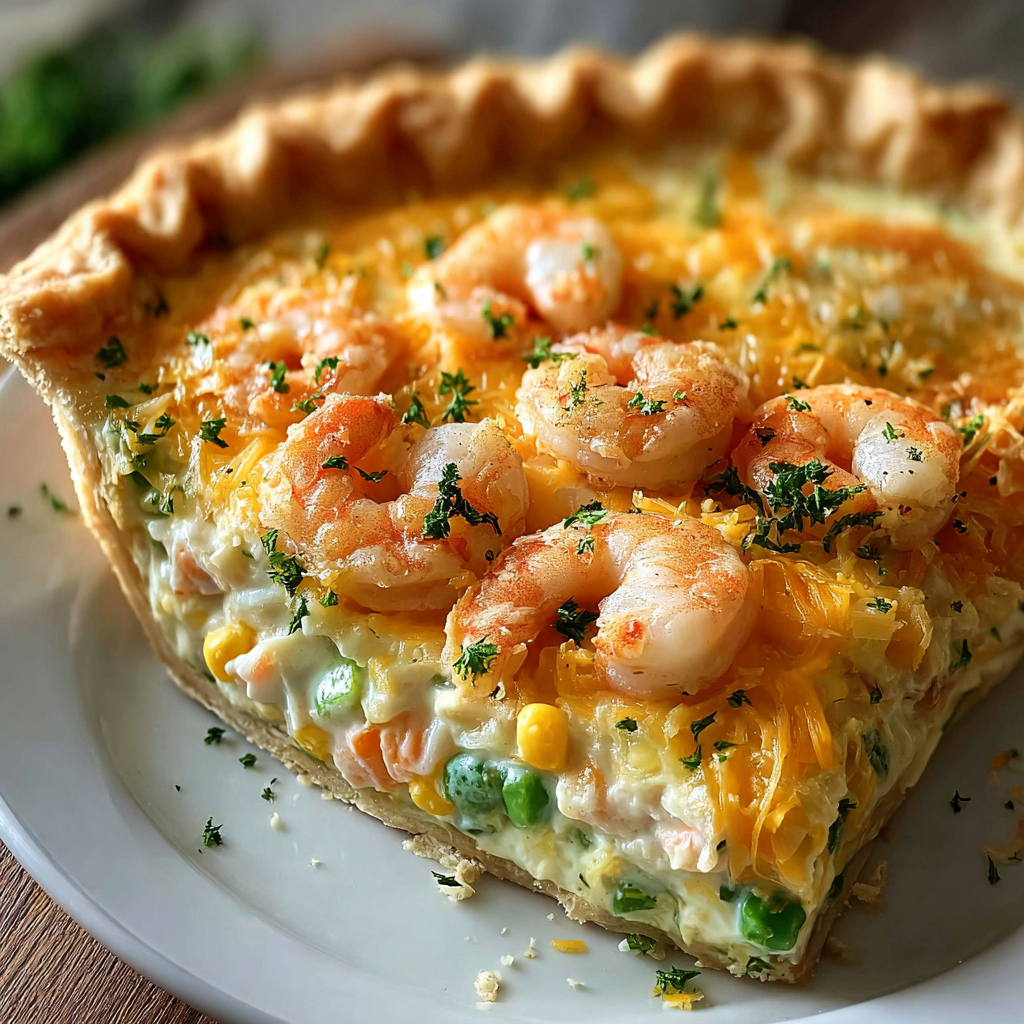 A slice of shrimp and cheese pie on a plate.