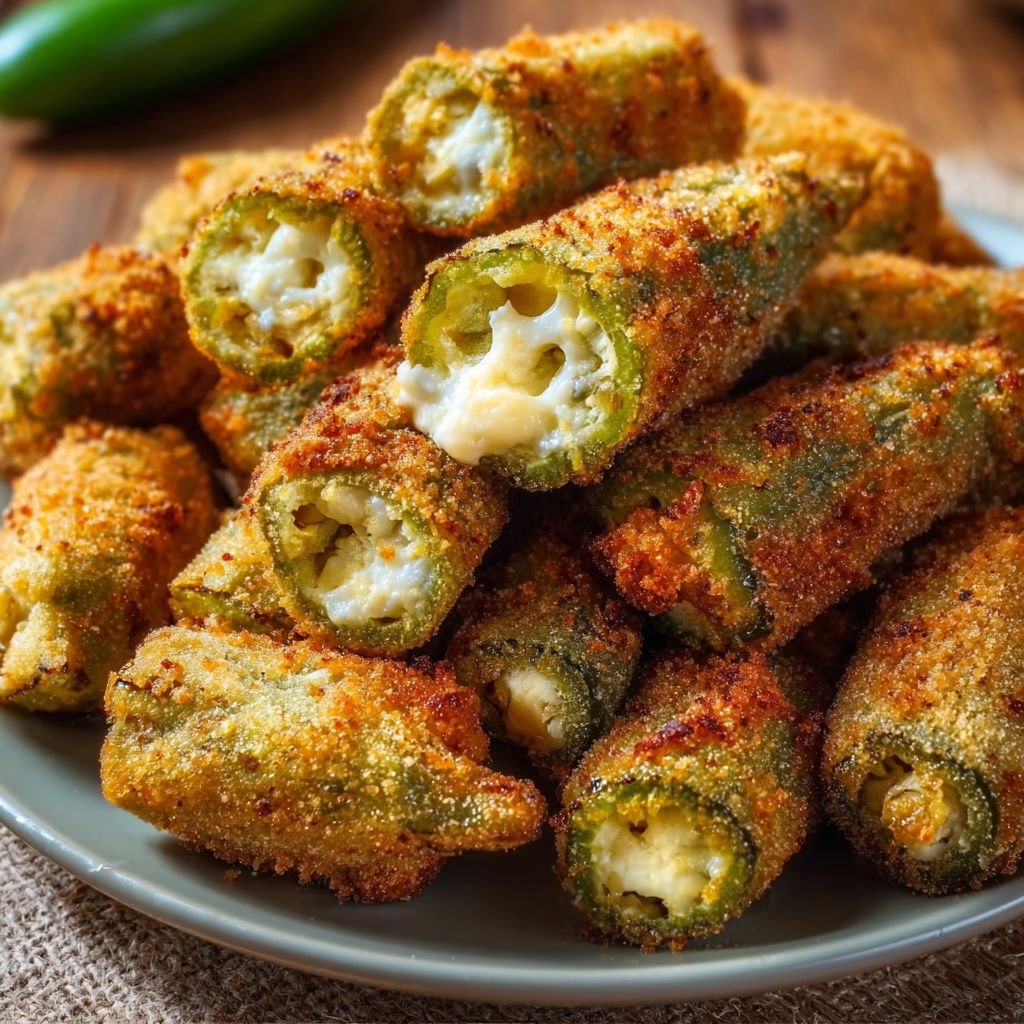 A plate of Pepper Jack Cheese Stuffed Fried Okra.