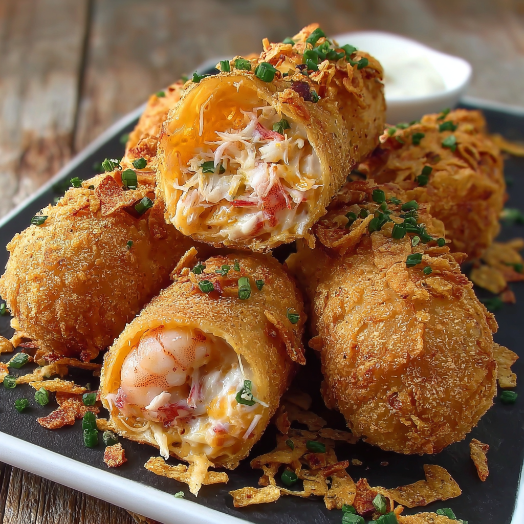 A plate of Shrimp Crab Nacho Corn Dogs, a delicious and creative twist on traditional corn dogs.
