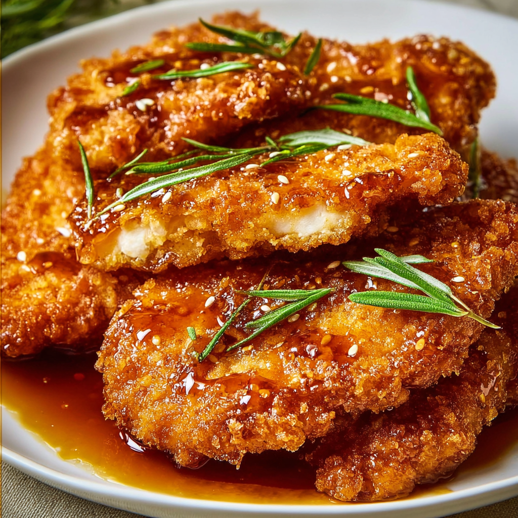 A plate of delicious double crunch honey garlic chicken.