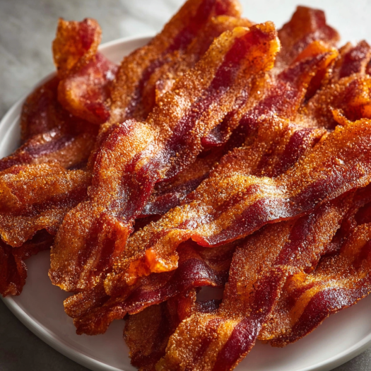 A plate of bacon with sugar on top.