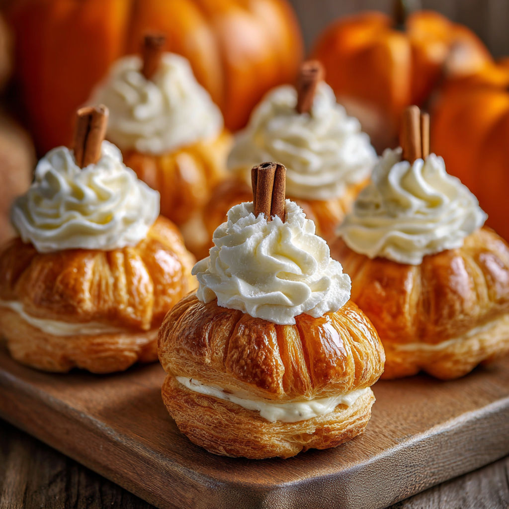 A plate of crescent pumpkins filled with cream cheese and pumpkin pie filling.
