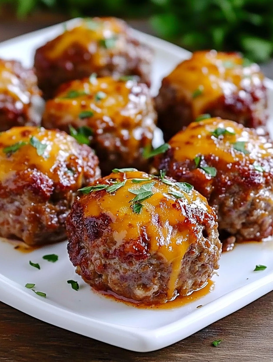 A plate of cheesy stuffed meatloaf bites, ready to be enjoyed.