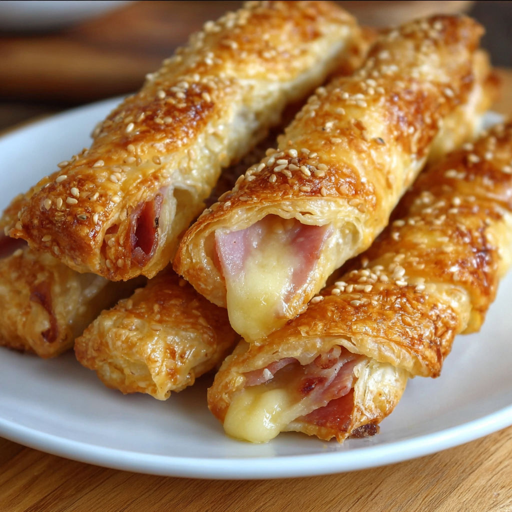 A plate of ham and cheese sticks, ready to be enjoyed.
