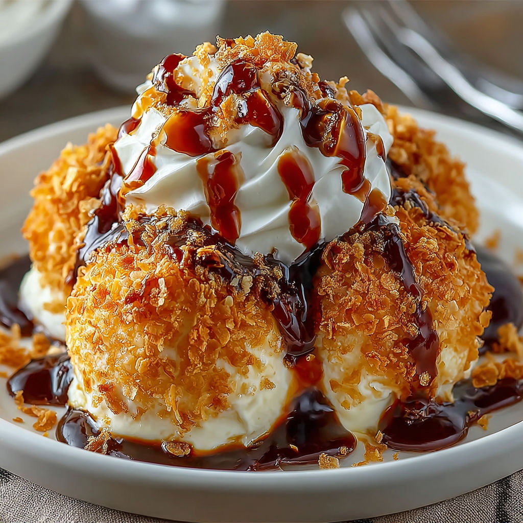 A plate of delicious chocolate covered crispy treats with a scoop of ice cream on top.