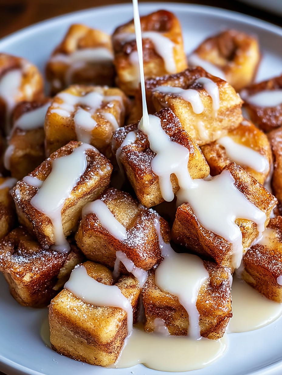 A plate of delicious cinnamon rolls drizzled with icing.
