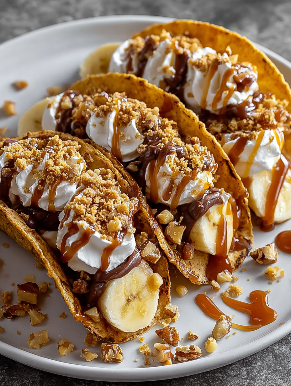 A plate of banana and chocolate cream filled tacos.