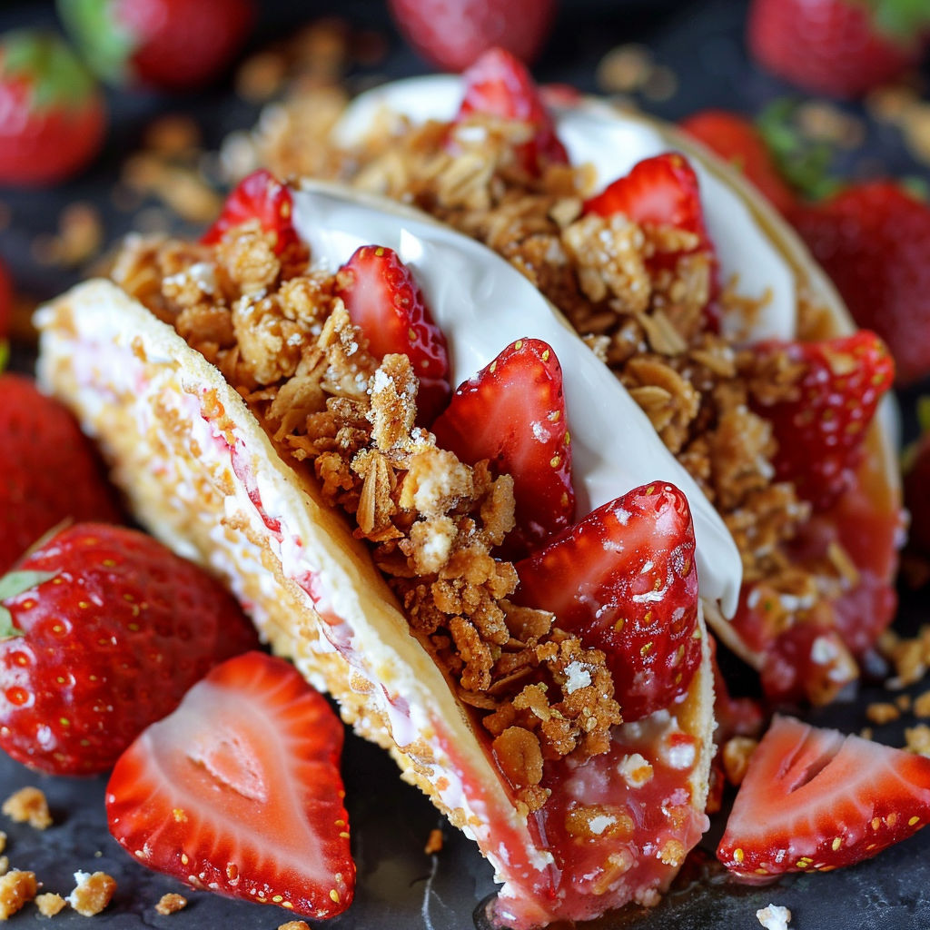 A delicious dessert made with strawberries and crunchy toppings.