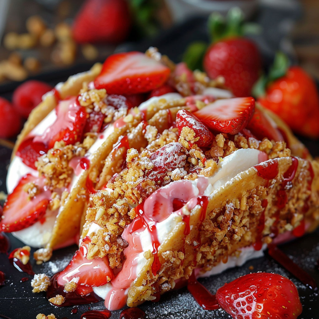 A delicious dessert made with strawberries and whipped cream.