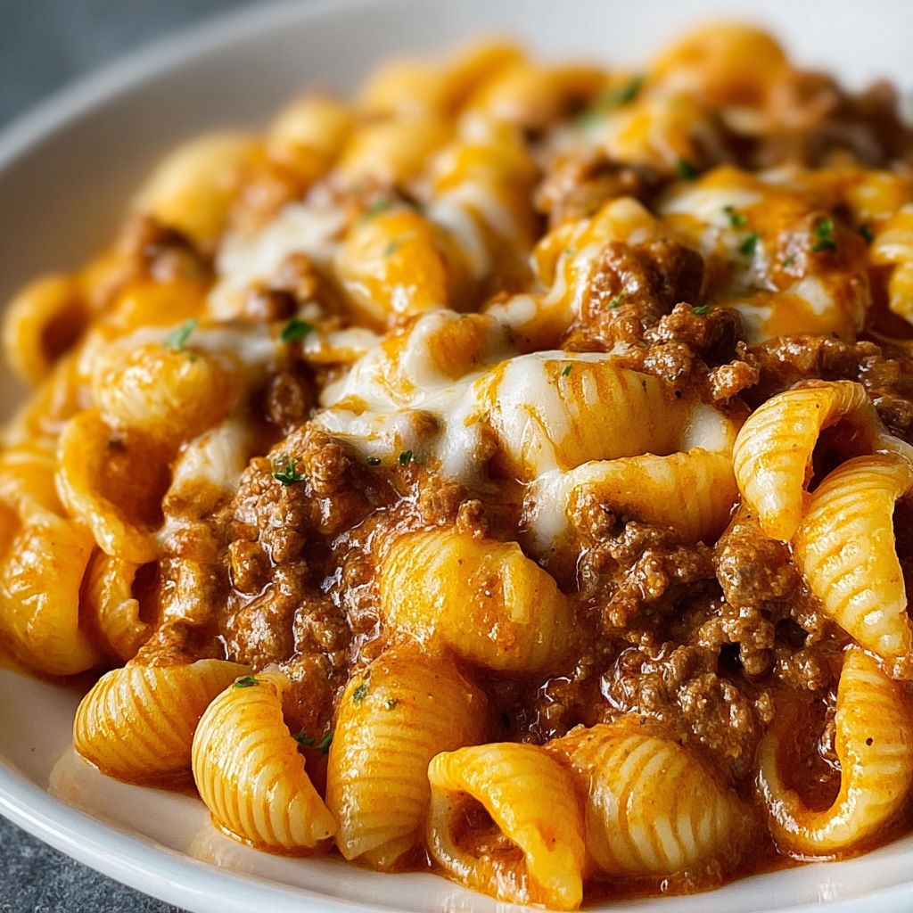 A plate of pasta with meat sauce and cheese.