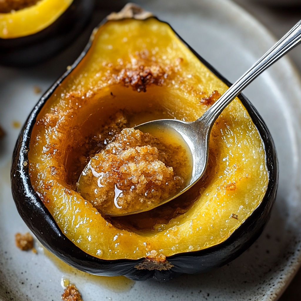 A close up of a peeled eggplant with a spoonful of sugar and butter inside.