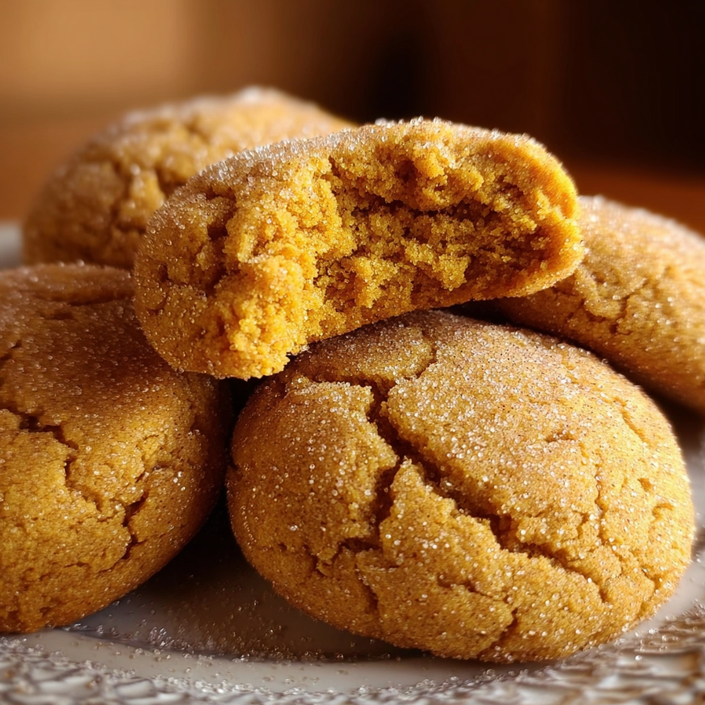 A plate of soft batch pumpkin sugar cookies.
