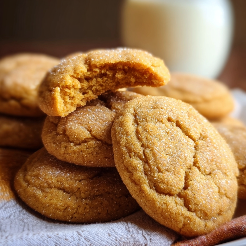 A stack of sugar cookies with a glass of milk on the side.